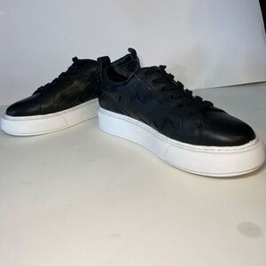 J/Slides Dede Leather Woven Platform Tie Sneakers Size 9 Black Leather EUC